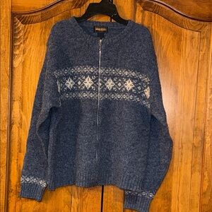 Woolrich Zip-Up Sweater in Blue with White Snowflake Design